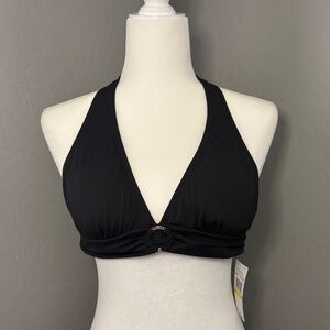 MICHAEL Michael‎ Kors Womens Gold Tone Logo-Ring Black Halter Bikini Top M